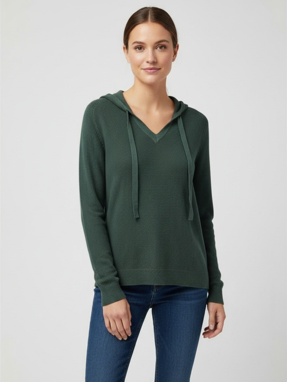 Cyrus Dark Green V-Neck Hoodie Sweater